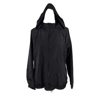 Victorias Secret PINK Windbreaker Jacket Womens Size L Black Logo Packable Hood